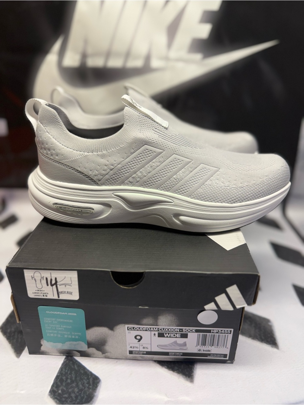 adidas All-White Slip-On Cloudfoam Knit Sneaker